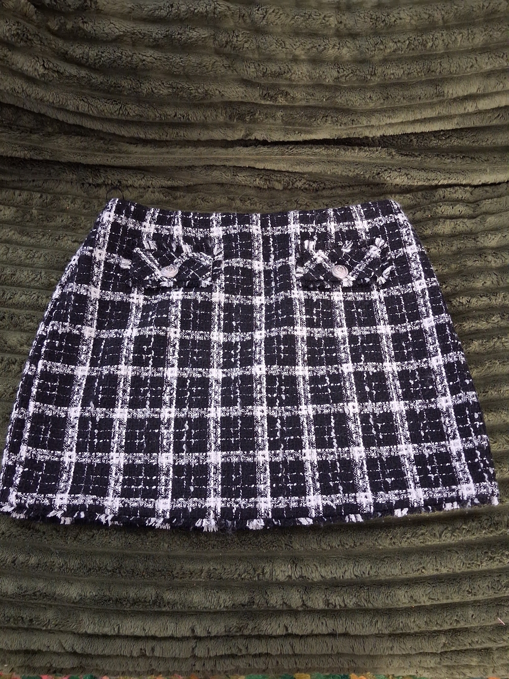 French Connection Black and White Tweed Mini Skirt